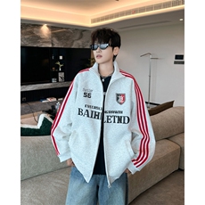 2024新款美式拉链条纹开衫外套宽松运动夹克潮青年现货W8431-P44，男装夹克，星座512-4