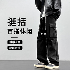 黑色机能工装裤子加绒潮牌宽松休闲长裤K720常规特批33加绒特批43，男装工装外套，星座718-1