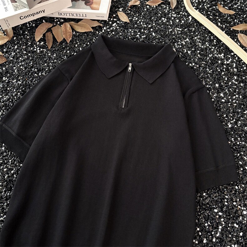 纯色半拉链翻领针织短袖POLO衫青年百搭休闲T恤YP951P35,男装Polo衫,星座1013-1
