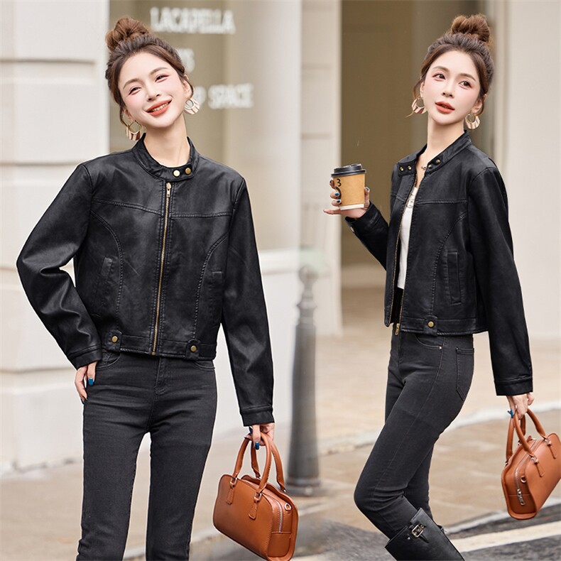 美式复古美拉德穿搭短款皮衣2025新款辣妹修身棕色夹克机车外套女,女装皮衣,美拉德工厂直营店