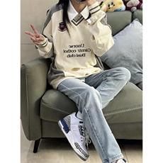 【有货】N828CC-特P46徽章V领撞色拼接美式重磅运动卫衣男女，男装卫衣，星座1007（原301D）