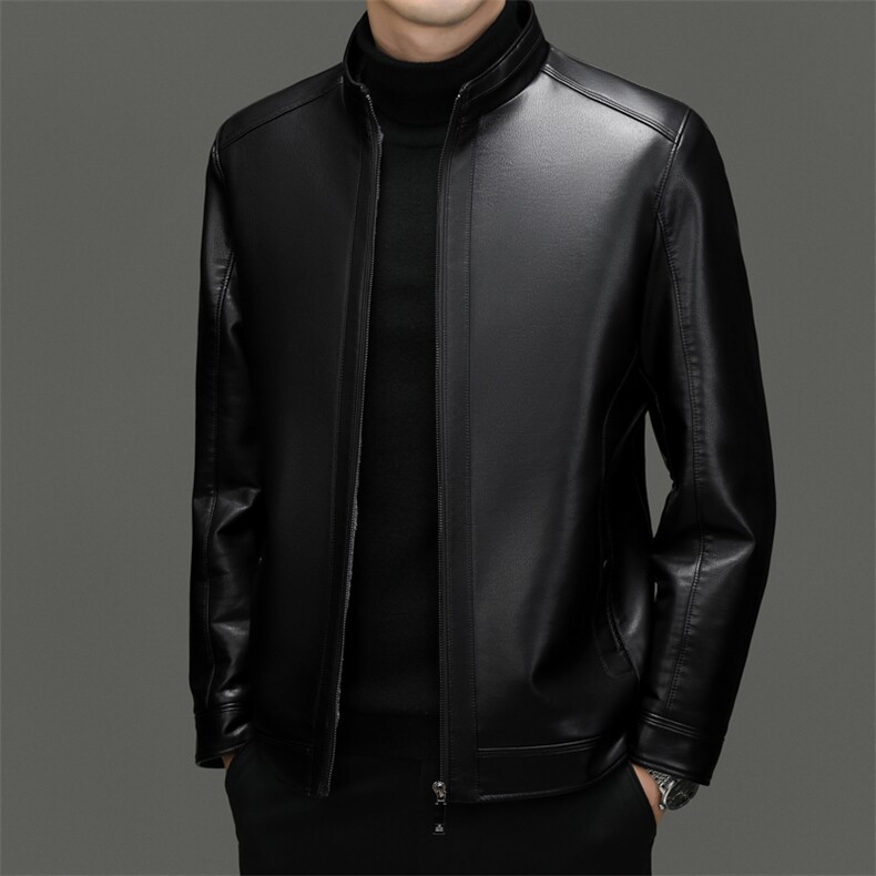 秋季新款2023年男士休闲长袖立领加绒加厚PU皮夹克商务外套，男装皮衣，电商B360