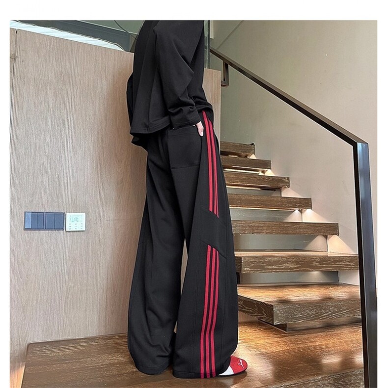 条纹三条杠裤子男款秋冬直筒宽松阔腿卫裤运动休闲长裤MK151P40,男装休闲裤,星座1013-5