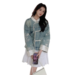 时尚新中式短款牛仔外套女2024新款时尚休闲夹克上衣图片