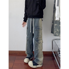 B221美式ins高街暗黑多口袋宽松工装牛仔裤LK23143-P80控108，男装牛仔裤，电商B221