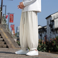 25春季现货秋季新款亚麻日系原宿风新中式长裤ZK62-P70控98，男装休闲裤，电商A021