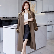 撞色翻领风衣外套女中长款2023秋季新款高级感英伦风垂感气质大衣，女装风衣，韩美纤衣