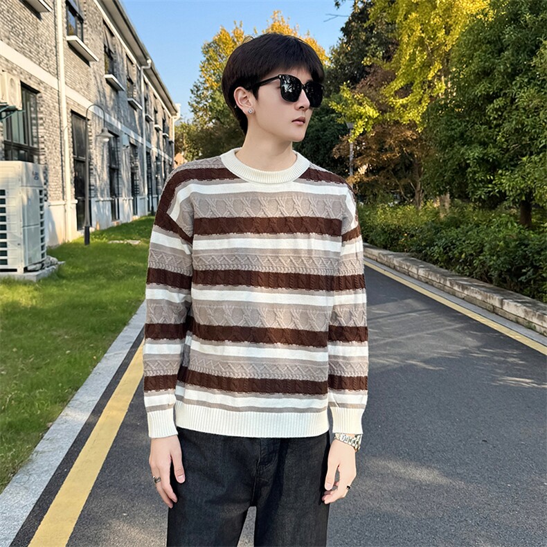 秋冬店主风社会小伙微阔圆领提花针织套头毛衣301A-1/M90/P68,男装针织衫/毛衣,星座301A-1