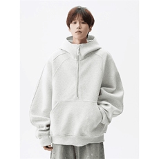 抖音得物高品质二开26春装重磅宽松结构拉链设计高领连帽卫衣W76，男装卫衣，电商A486-1