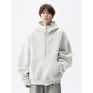 抖音得物高品质二开 26春装重磅宽松结构拉链设计高领连帽卫衣W76图片