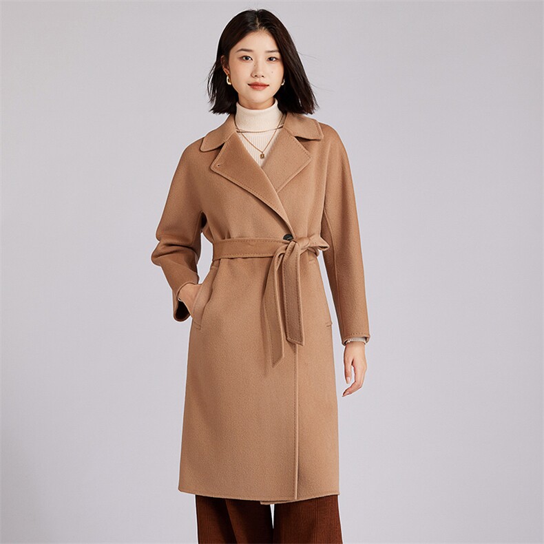 显瘦简约百搭时髦秋冬新款女士保暖长款经典色羊毛大衣，女装双面呢大衣，羊程大衣