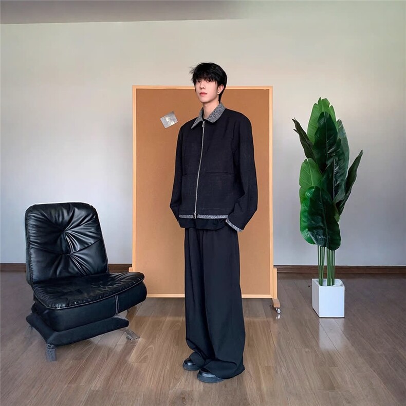 W6514-P66小香风撞色翻领高级感外套男款美式小众ing短宽痞帅,女装短外套,电商B323A