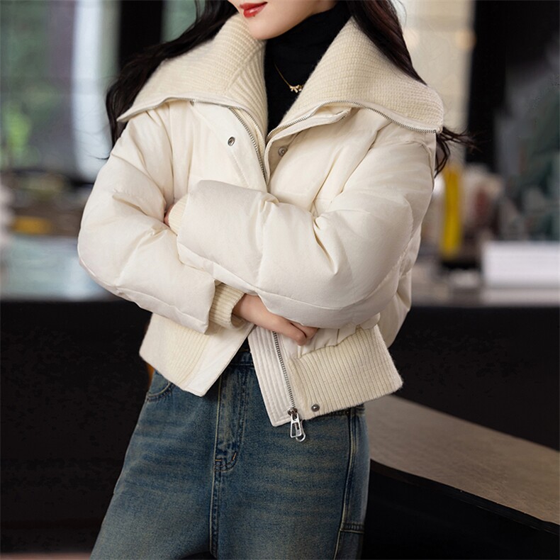时尚新款女装短款毛线拼接羽绒服显瘦保暖轻薄外套，女装羽绒服，婷轩阁