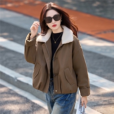 秋冬夹棉外套女2025新款绝美巨好看的韩系休闲短款chic毛领派克服，女装派克服，依如秀(原杭风阁)