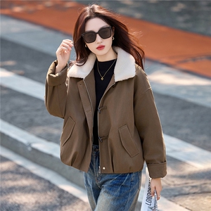 秋冬夹棉外套女2025新款绝美巨好看的韩系休闲短款chic毛领派克服图片