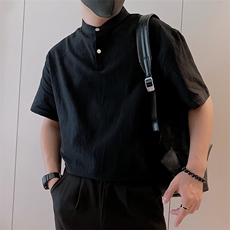 8961/P58控88夏季社会小伙亨利领伯爵百搭休闲短袖T恤男黑首4，男装T恤，星座305B