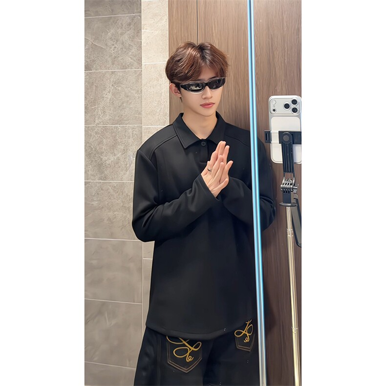 POLO领卫衣男女宽松休闲纯色美式解构上衣长袖T恤W4711-特P26,男装T恤,电商A007