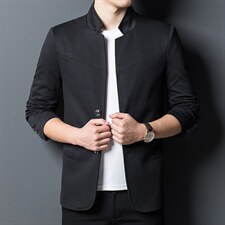 2023春季立领西服男装商务休闲中青年男士纯色外套西装单件潮图片