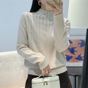 2025年秋季套头通勤时尚百搭烫钻半高,女装针织衫/毛衣,暖姿羊绒