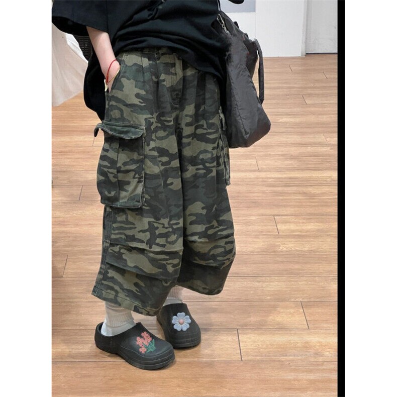 2025新款美式复古迷彩工装裤男女宽松直筒阔腿休闲七分短裤D3309,男装牛仔裤,星座601-2