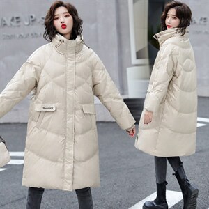 2022冬季新款立领字母刺绣时尚保暖舒适气质优雅长款羽绒服,女装羽绒服,火爆靓佳人