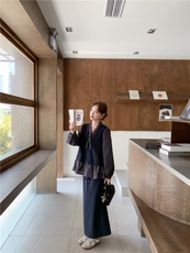 设计感假两件格子上衣套装女2025秋新款韩系休闲显瘦半身裙两件套，女装套装/套裙，2D034