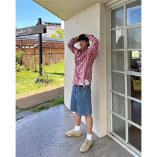 现货~夏季宽松休闲防晒衬衣美式格子褶皱长袖衬衫CS003-P45，男装防晒衣，星座1004-3