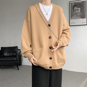 8XL-M大码V领开衫毛衣外套男日系复古宽松慵懒风针织衫KS002p55图片