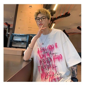 美式纯棉短袖T恤男士夏季2025新款宽松潮牌帅气休闲五分袖上衣服图片