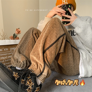 雪尼尔棋盘格加绒束脚运动裤男老钱风百搭休闲裤K23730J加绒-P70图片