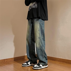 做旧美式牛仔裤男款冬季vibe潮牌直筒裤高街复古宽松KM605P40，男装牛仔裤，星座1116-2