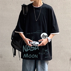 JT55187-P25nasa宇航员联名款假两件短袖t恤男大码胖子半袖体恤，男装T恤，电商A040