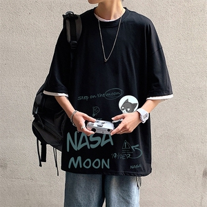 JT55187-P25 nasa宇航员联名款 假两件短袖t恤男大码胖子半袖体恤图片