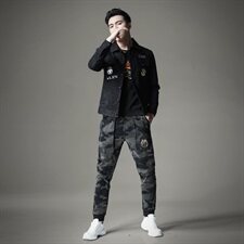 2021秋冬新款潮男个性翻领排扣修身牛仔衣款货号1863-1，男装夹克，钱塘6007(原2006)