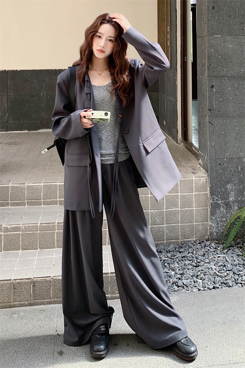 设计感小众廓形西装套装女2025秋季新款高级感宽松阔腿裤两件套潮,女装套装/套裙,2C085