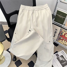 纯色基础款松紧裤腰抽绳阔腿束脚高街潮牌针织运动裤3550P47，男装休闲裤，星座410-2