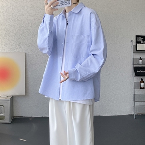 衬衫男秋季新款港风宽松大码条纹长袖衬衣CS801-特P29