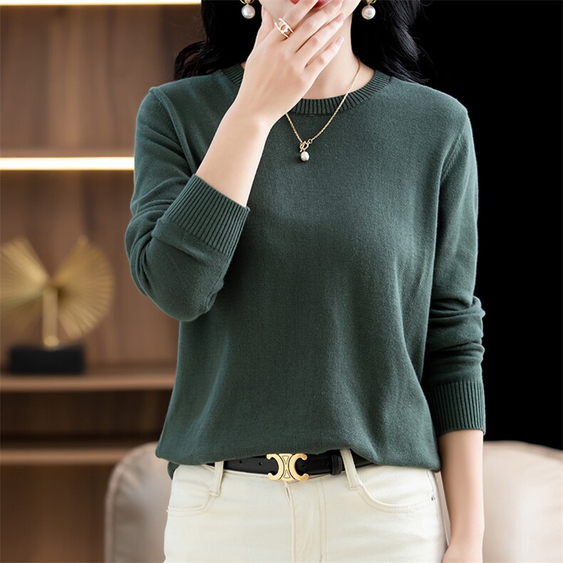 简约百搭平面圆领长袖针织衫2024年秋季，女装针织衫/毛衣，阁惠羊绒