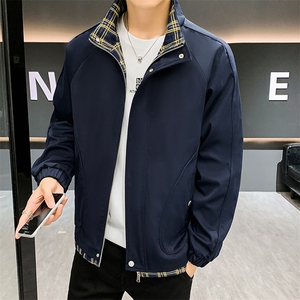 春秋外套立领夹克男士拼接潮流款式格子休闲外套百搭上衣2595-P50图片