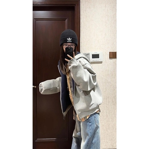 抖音得物高品质二开 26春装美式重磅宽松结构双面连帽卫衣外套W68图片