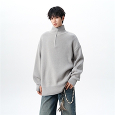 8XL-M立领半拉链毛衣男大码慵懒风宽松日系针织衫外套MY19002P78，男装针织衫/毛衣，电商B312