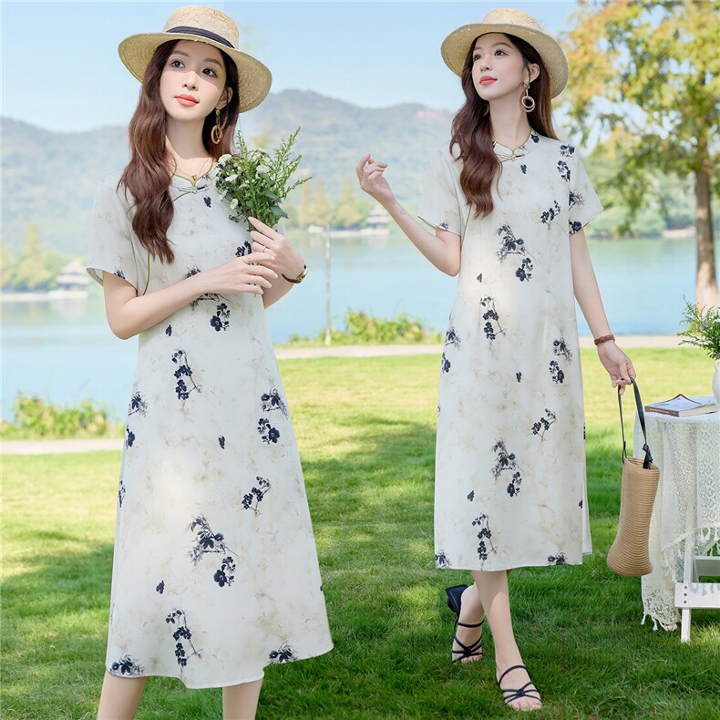 1006A时尚复古印花连衣裙，女装连衣裙，倪叶myz