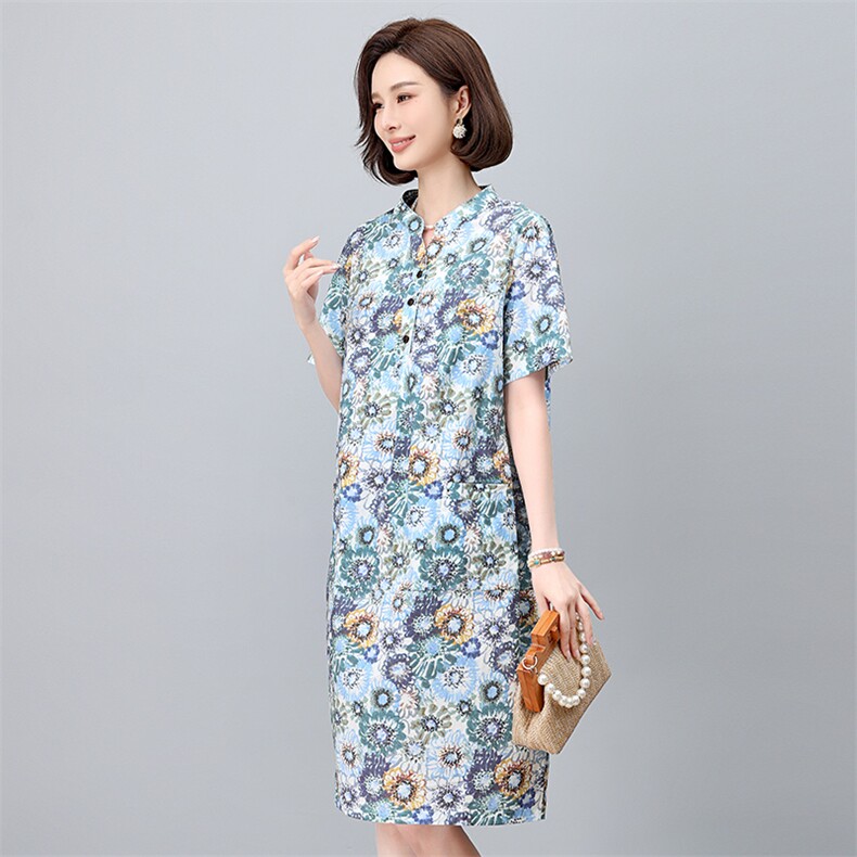碎花连衣裙2025新款夏季纯棉超火宽松显瘦直筒裙中年妈妈休闲裙子,女装连衣裙,依恋蒂丝
