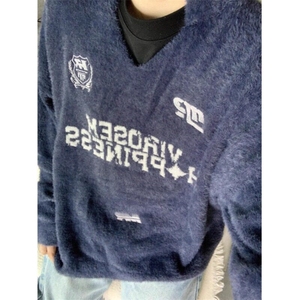 美式复古V领运动风球服毛衣马海毛针织衫学院风外套 MY701 特P63图片