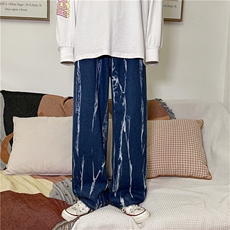 新款ins高街潮牌扎染牛仔裤男直筒宽松老爹裤子韩版潮流N1813-p40，男装牛仔裤，星座1008-2