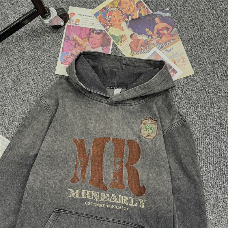 小众设计复古做旧水洗连帽卫衣男ins潮牌秋季牛仔外套3741/P77,男装工装外套,星座506B