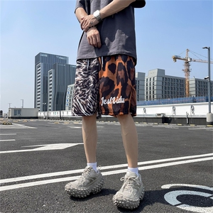 夏款男短裤网眼豹纹拼色字母印花五分裤卫裤D127 P28图片