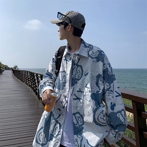 长袖印花衬衫春款男港风潮流C510P28图片