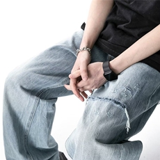 美式高牛仔裤男直筒宽松休闲裤百搭设计垂感阔腿裤长裤Z322-p52，男装休闲裤，星座1008
