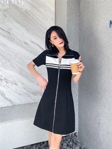 小众拼色Polo连衣裙图片